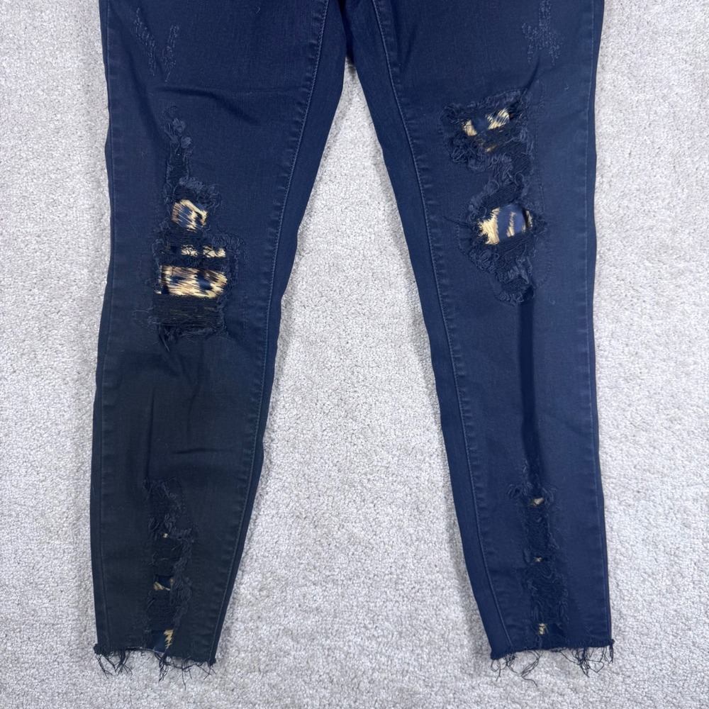 Judy Blue Black Distressed Skinny Jeans Leopard Patch Raw Hem JB82168BK 11/30 - Picture 5 of 12
